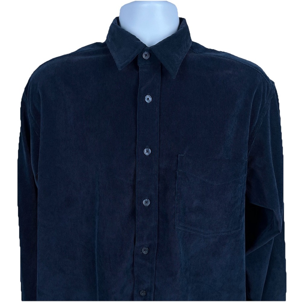 Vintage 90s Corduroy‎ Shirt Men's Medium Dark Blue Basic Options Long Sleeve